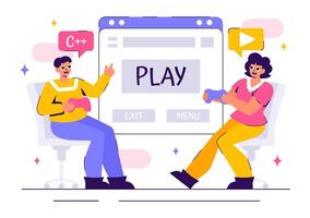 Flat Style Illustration of a Gamer Live Streaming Games in a Stylish Setup vector