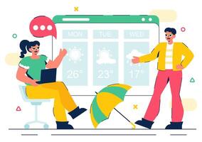Meteorologist Character Analyzing Weather Patterns and Precipitation in a Flat Cartoon Illustration vector