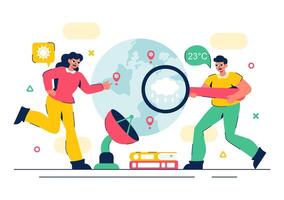 Meteorologist Giving a Weather Report with Climate Maps in a Flat Style Cartoon Illustration vector
