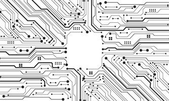 Abstract black circuit board technology connected lines electronics elements computer motherboard chip processor semiconductor digital on white background vector