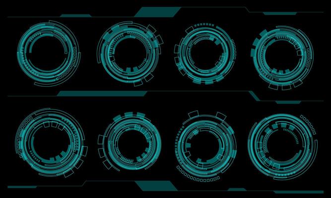 Set of sci fi blue circle user interface elements technology futuristic creative on black background