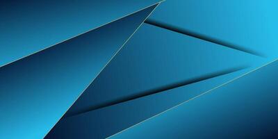 Abstract overlapping triangles 3D background. Colorful shapes on bright blue gradient background with luxurious gold lines. Eps10 vector
