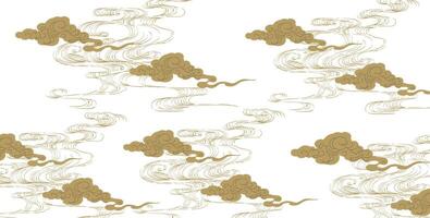 Japanese background with hand drawn line wave pattern . Abstract template with geometric pattern. Ocean sea backdrop layout design Chinese cloud elements. vector