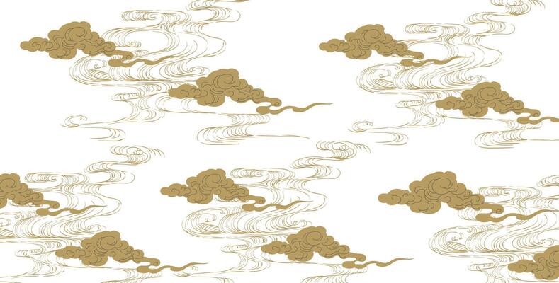 Japanese background with hand drawn line wave pattern . Abstract template with geometric pattern. Ocean sea backdrop layout design Chinese cloud elements.