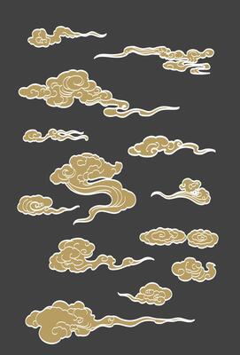 Black and white brush stroke texture with Japanese chinses cloud pattern . Abstract art landscape banner design with watercolor texture .