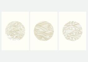 Gold and brown texture with Japanese chinses cloud pattern in vintage style. Abstract art landscape banner design with watercolor texture . vector