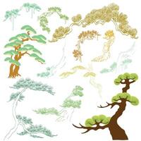 Japanese Bonsai tree pattern in vintage style. Abstract art landscape banner design . vector