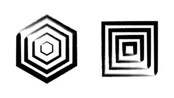 Black geometric hexagon and Square stripes brush stroke line decorative element vector
