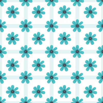Floral seamless pattern with simple blue flowers