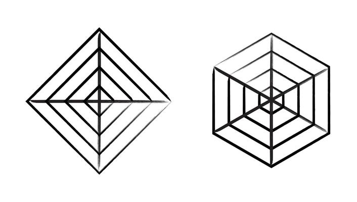 Black geometric hexagon stripes brush stroke line decorative element. Target symbol illustration
