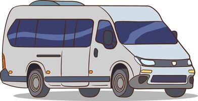 Traveling by minibus.Minibus on the road with trees.Minibus going on the village road. image for illustrations. vector
