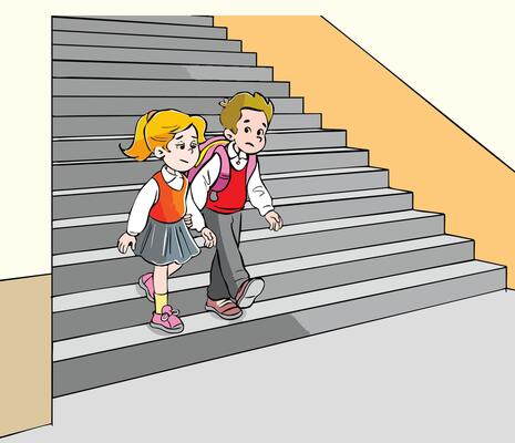 illustration of students descending stairs