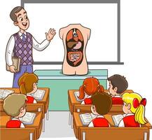 Biology Teacher Engages Curious Kids in Class, Developing Love for Science as They Explore Human Organs Through Interactive Lessons and Hands-on Experiments vector