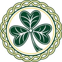 Intricate Celtic shamrock emblem with green and gold decorative patterns symbolizing Irish heritage St Patricks Day vector
