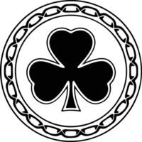 Black and white shamrock emblem with ornate circular border in Celtic style illustration vector