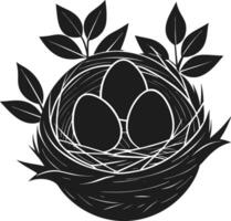 Bird Nest with Eggs and Leaves - Elegant Spring Silhouette vector