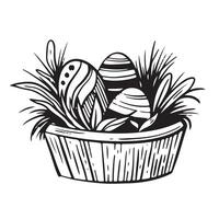 Black and White Sketch Easter Eggs in the basket. Spring holiday hand drawn illustration. isolated elements. For cards, web, invitations, prints vector
