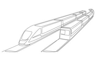 Continuous one line drawing of two electric trains running in opposite directions, double-track railway, convenient and fast public transportation concept, single line art vector
