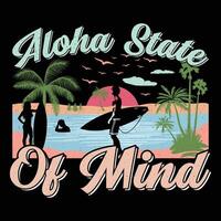 Aloha State of Mind Surfing Beach Sunset Lake Vintage Summer Sublimation T-Shirt Design vector