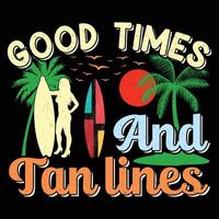 Good Times and Tan Lines Surfing Beach Sunset Lake Vintage Summer Sublimation T-Shirt Design vector