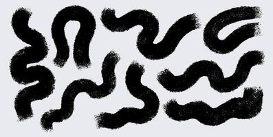 Black Charcoal Thick Wavy Lines, Semicircle, Hard Lines Circle Collection. Hand Drawn Abstract Strokes For Design, Print, Collage. Geometric Style Waves And Curves, Bold Grunge Shapes. vector