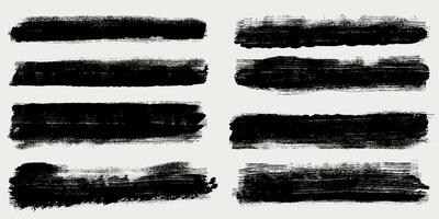 Black Ink Brush Strokes Set. Hand Draw Grunge Brushes. Painted Objects, Brains With Jagged Edges. Dirty Textures Of Banners, Boxes, Frames And Design Elements. Bold Brush Drawn Doodle Lines vector