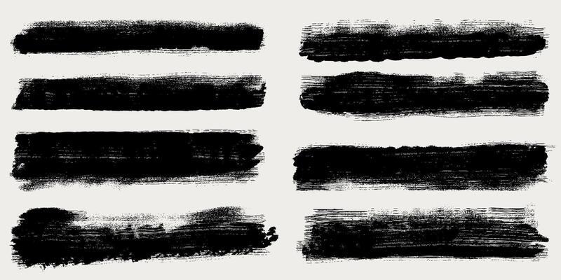 Black Ink Brush Strokes Set. Hand Draw Grunge Brushes. Painted Objects, Brains With Jagged Edges. Dirty Textures Of Banners, Boxes, Frames And Design Elements. Bold Brush Drawn Doodle Lines