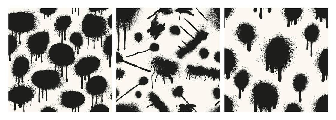Set Of Seamless Splatter Pattern. Abstract Grunge Blots . Collection Of Creative Background With Blots, Spot. Graffiti Spray Paint Seamless Pattern. Template Distressed Rough Abstract Textured.