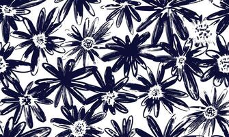 Seamless pattern brush flower. Hand drawn botanical ink with floral motif. chamomile or daisy painted by brush. Painting for fabric, wrapping paper, textil, wallpaper design seamless pattern. vector