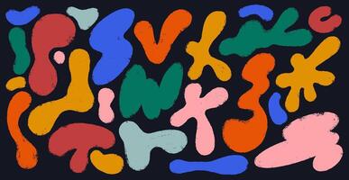 Colored Wavy Liquid Irregular Blob Shapes. Kid Dry Brush Stroke Isolated Shapes. Abstract Freeforms, Asymmetric Blobs, Bubbles And Drops In Trendy Y2k Style. Flat Design Elements. vector