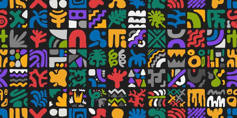 Abstract geometric hand drawn minimal seamless pattern. Simple colorful circle shapes, abstract hand drew banner. seamless pattern. Minimalist abstract shapes. Organic art composition.
