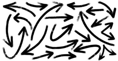 Hand Drawn Grunge Brush Arrows Set. Drawn With Charcoal And Pencil Lines Hand Drawn Black Arrows In Various Style. Simple Of Hand Drawn Black Arrows. Set Of Lines Hand Drawn Black Arrows vector