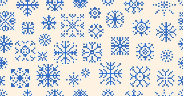 Seamless pattern snowflakes or snow icon in pixel art. Christmas winter pattern snowflake print. Retro seamless pattern Christmas illustration. illustration.