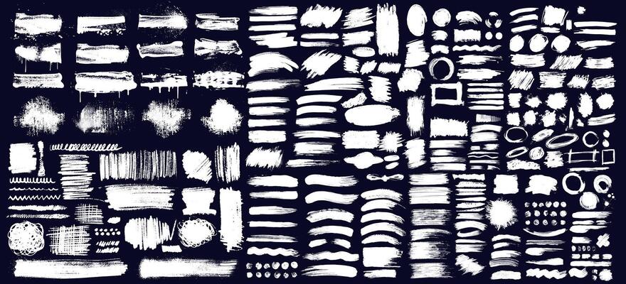 Big Set Of Hand Drawn, Different Shapes Of Dry Calligraphy Brush Strokes. High Detail . Black Paint, Ink Brush Stroke, Brush, Line Or Texture. Design Element, Box, Frame Or Background For Text.