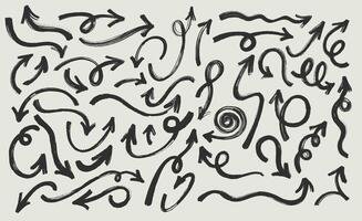 Collection Of Scrawls And Scribbles. Direction Pointers Arrows. Hand Drawn Grunge Lines And Abstract Arrows Set. Dry Grunge Arrows Highlight Underline, Paint Bold Brush Strokes. vector
