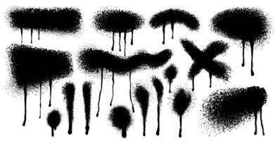 Spray Paint Shapes Set. Abstract Graffiti Spraying Textured Shapes. Template Sprayed Grunge Dripping Dots And Borders. Paint Splatter Symbols. Dripping Spraying Textured, Black Splatter Texture vector
