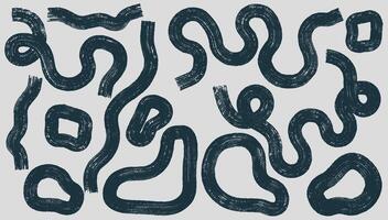 Dry Brush, Marker Drawn Bold Wavy Doodle Lines. Template Abstract Modern Geometric Curved Wavy Ornament Background. Hand Drawn Abstract Strokes For Design, Print, Collage. vector