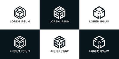Set of Hexagon logo design. Minimal geometry vector