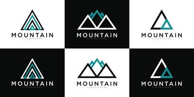 Minimalist mountain logo with simple line art style design vector