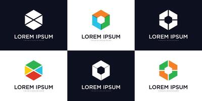 Collection of company logo design elements, abstract hexagons. Premium vector