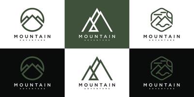 Minimalist mountain logo with simple line art style vector
