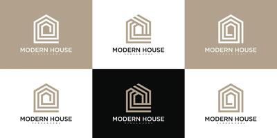 Set of build house logo with line art style abstract vector