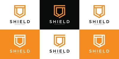 Creative shield logo design concapt with line art style. Premium vector