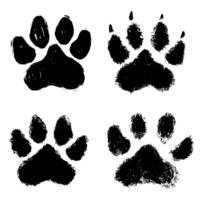Set of smeared footprint of large dog icon. Collection of old black, traces with jagged edges, mud rubbed footprint ferocious animal running after prey. Hand painted with a brush on canvas. vector