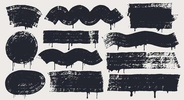 Set of black painted strokes with drips rectangles collection. grunge long text boxes or textured backgrounds. Paint brush thin full background high detail abstract background. vector