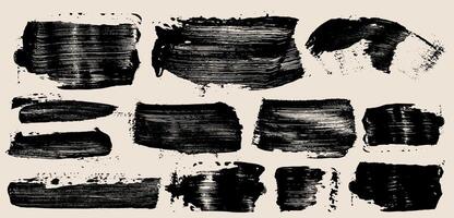 Grunge black brush strokes. Chinese or Japanese calligraphy brush strokes. Strokes painted with a dry brush on canvas. Rough grunge thick paint line texture. Sketch rectangle text boxes. vector