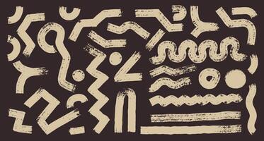 Art kids bold doodle brush strokes, squiggly lines, swirls with loops. light line marker drawn thick curly. Geometric banner with colorful elements in art style. figures for collages. vector