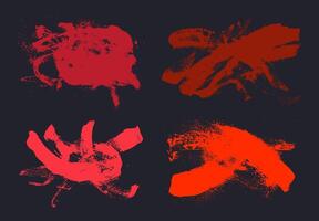Set of hand draw a red brush on a black background. Art collection of brush strokes. Red artistic design elements. Dry brush on canvas. vector