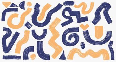 Brush drawn bold shapes, arrows, asterisks, circles set. Collection of curly brush strokes, squiggle thick lines for banner, print or collage. Template color grunge style rough symbols, shapes. vector