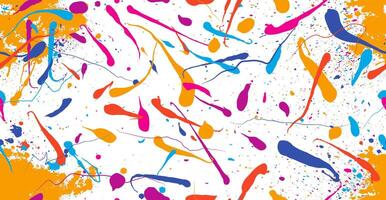 Seamless pattern abstract expressionism. Bright splash splatter stain brush strokes. Illustration splatter color background. Style of drip painting. Vibrant spots. vector
